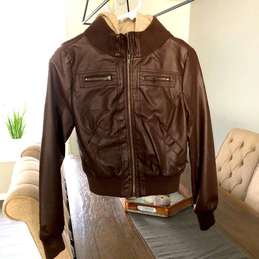 Ambiance Pleather Hooded Jacket